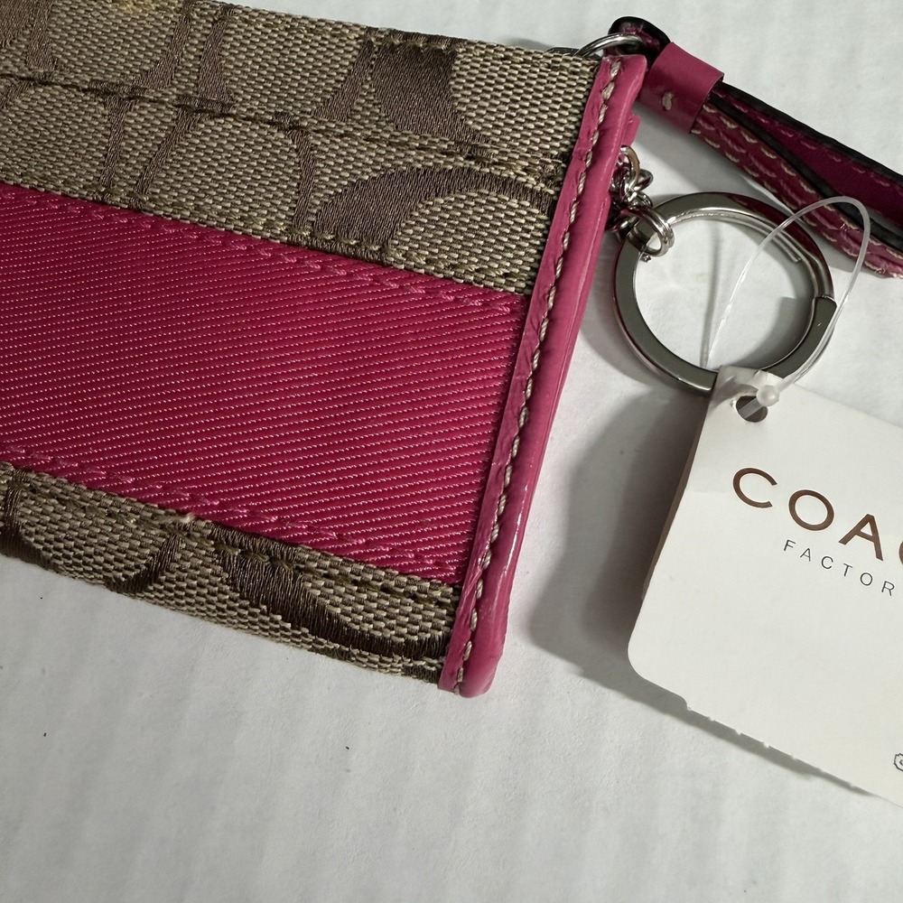 COACH Vintage Signature Mini Skinny Id Case Jacquard Leather Brown/Pink NEW - Picture 2 of 8